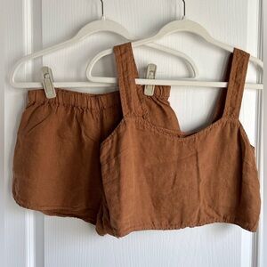 Women's Rust Brown Linen-Blend Shorts